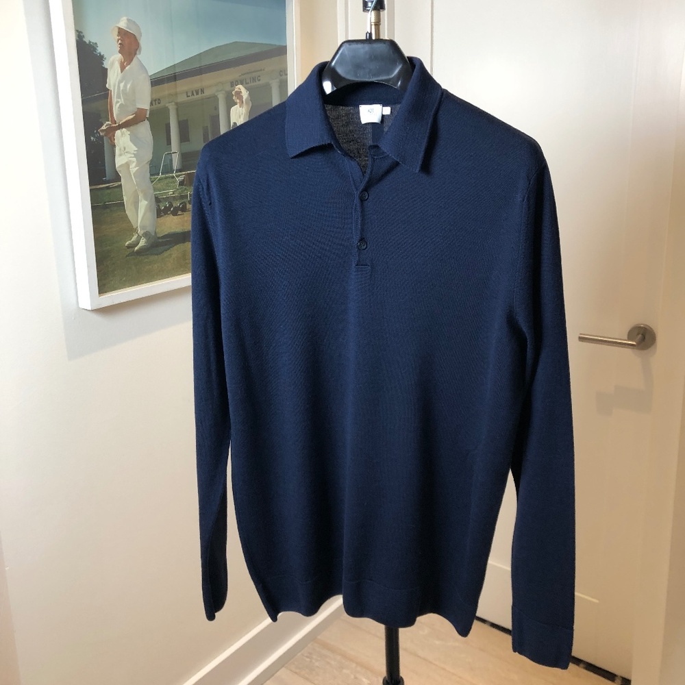 SUNSPEL Men's Navy Fine Merino Wool LS Polo - Size Medium